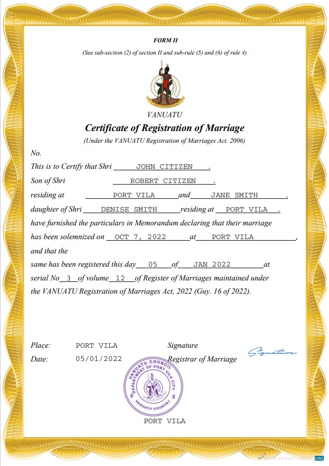 Download Vanuatu marriage certificate Word and PDF template Photoshop template